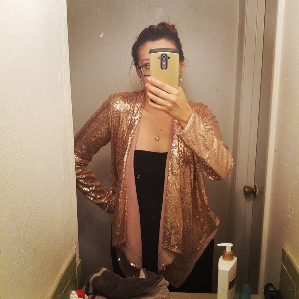 Papaya Shimmering Rose Gold Draped Sequin Blazer